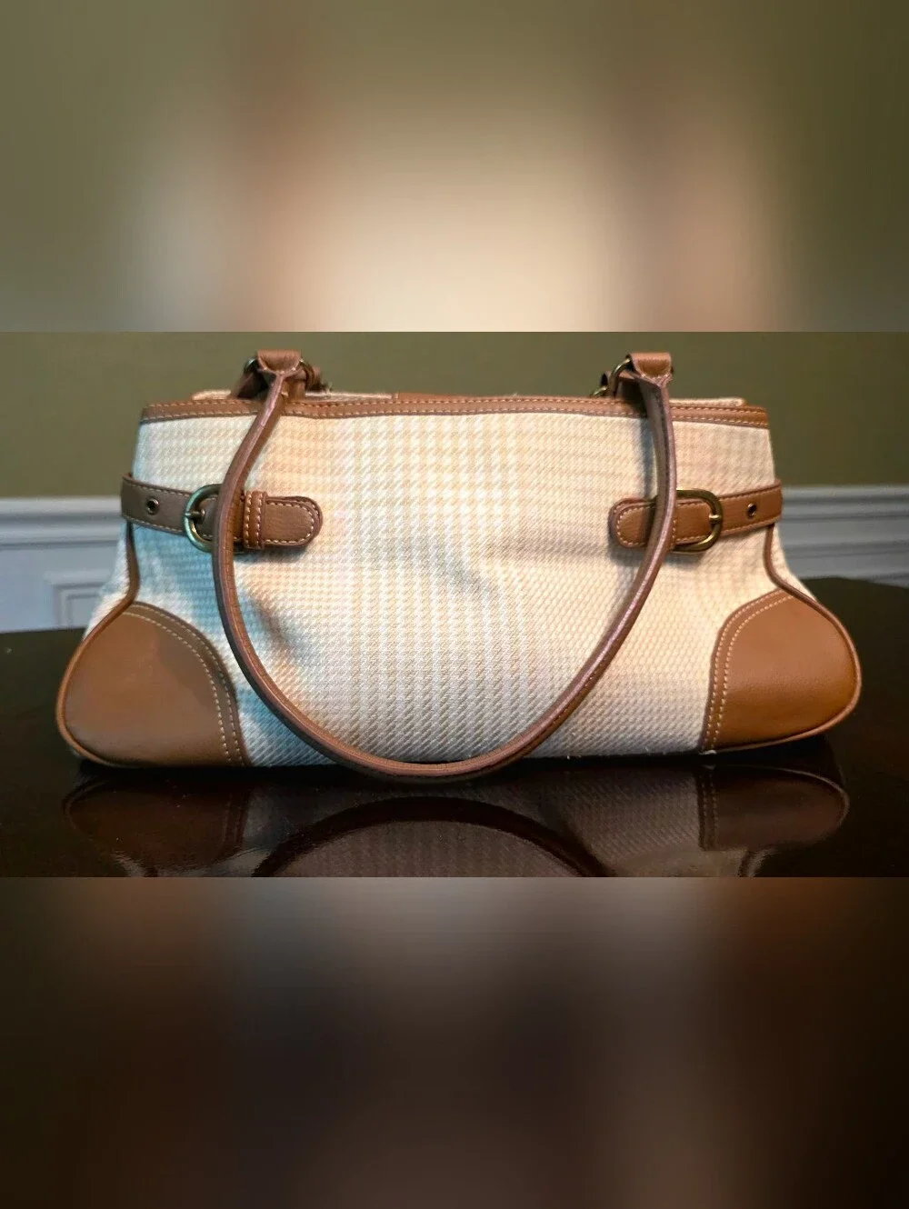 Vintage Y2K Chaps Plaid East West Satchel Brown Preppy Bag